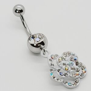 New Sterling Silver Flower Belly Button Ring